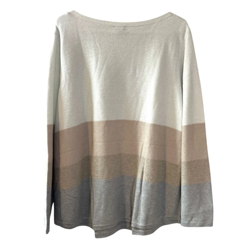 NWT Chicos Metallic Stripe Pullover Sweater neutral long sleeve top Womens XXL - Picture 4 of 13